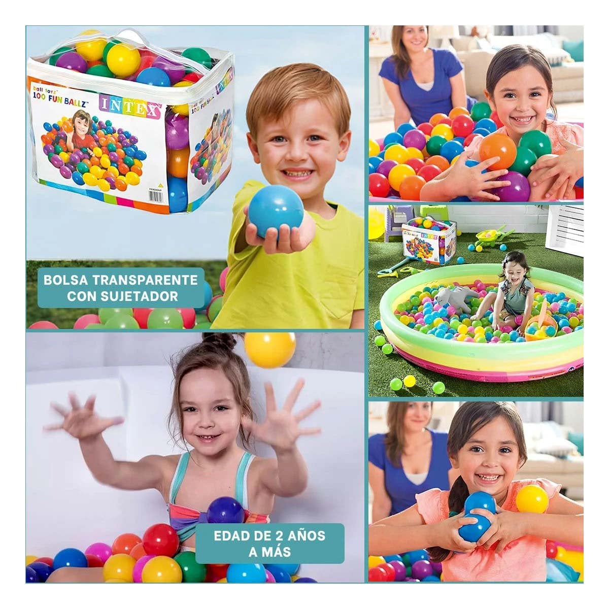 PACK6 CONTENEDOR 100 PELOTAS 8CM INTEX MULTICOLOR PARA ACTIVIDADES EN PISCINA Y+PAPEL REGALO - 2