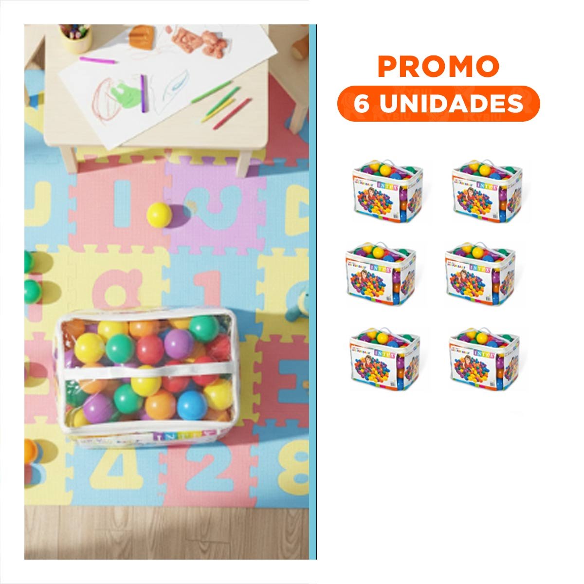 PACK6 COMBO 100 PELOTAS 8CM INTEX MULTICOLOR PARA JUEGOS DE MOVIMIENTO Y RISAS - 1