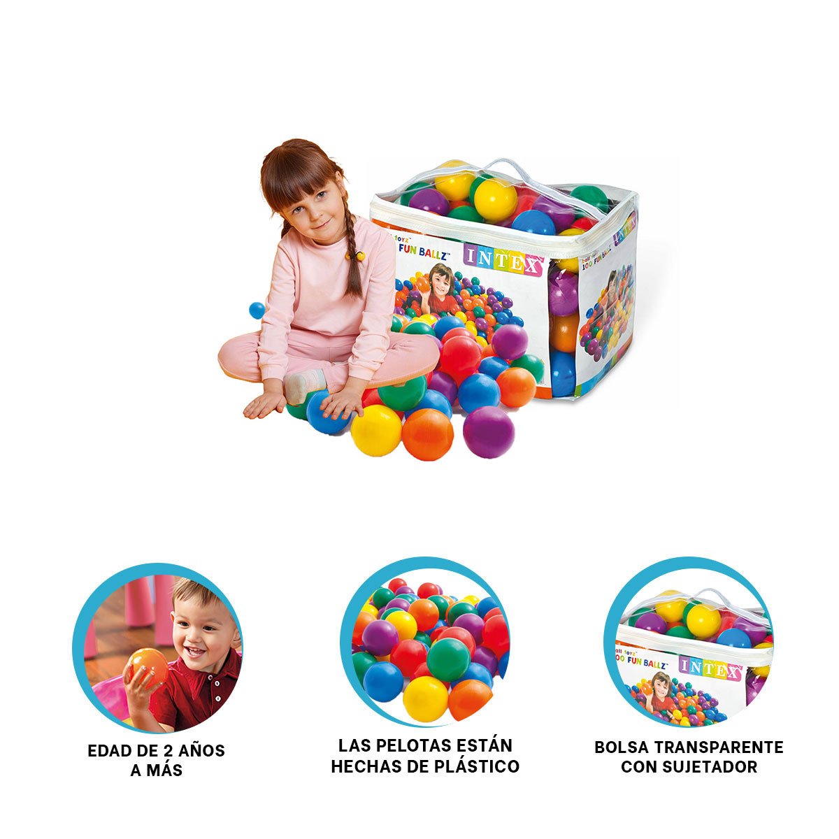 PACK6 COMBO 100 PELOTAS 8CM INTEX MULTICOLOR PARA JUEGOS DE MOVIMIENTO Y RISAS - 2
