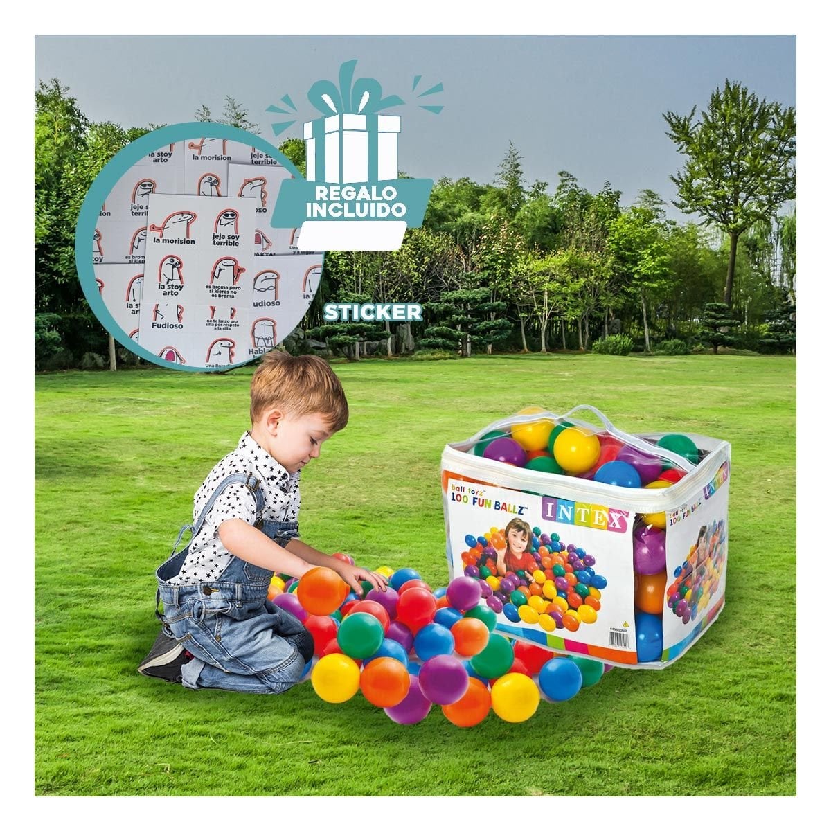 PACK6 JUEGO 100 PELOTAS 8CM INTEX MULTICOLOR PARA DIVERSION EN ESPACIOS Y+REGALO STICKER - 2