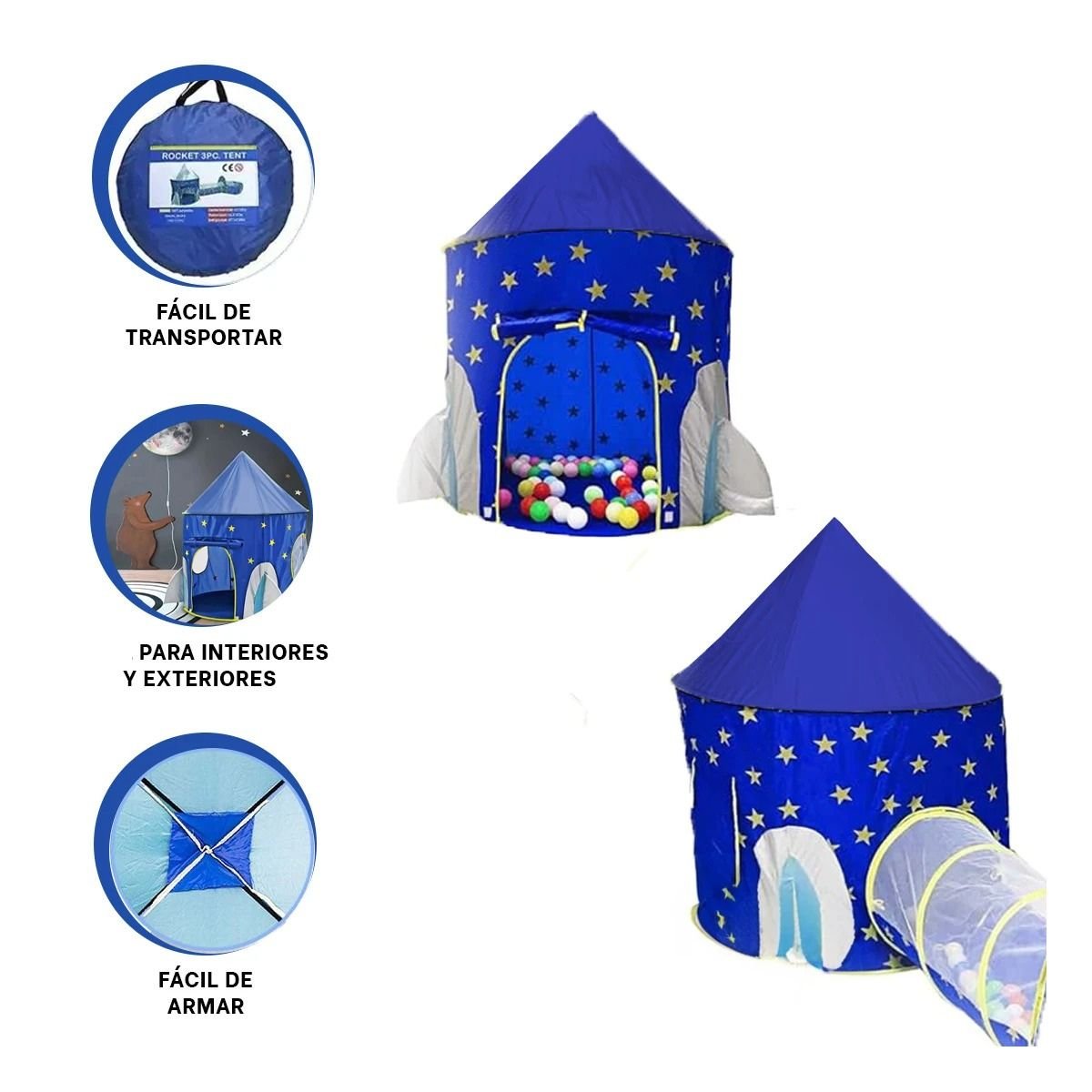 PACK6 JUEGO DE 2 PIEZAS DE CARPA INFANTIL AZUL PARA DIVERSION EN HOGAR - 2