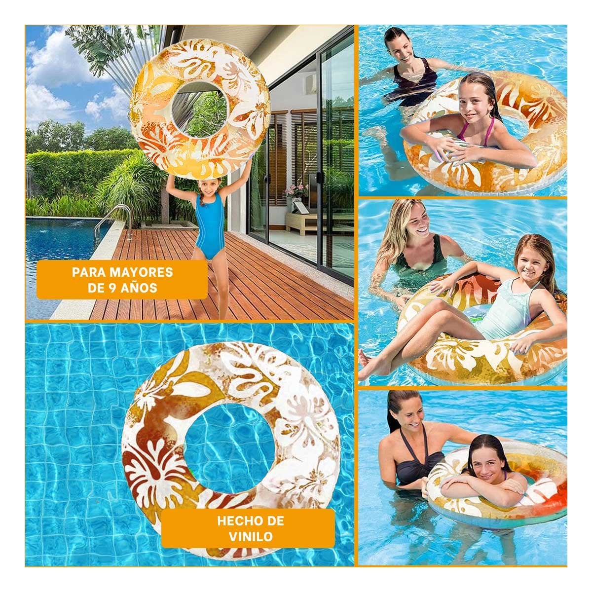 PACK12 RUEDA INFLABLE ANARANJADA DE 91 CM CON DISENO NATURAL DE FLORES Y ALGAS Y+PAPEL REGALO - 2