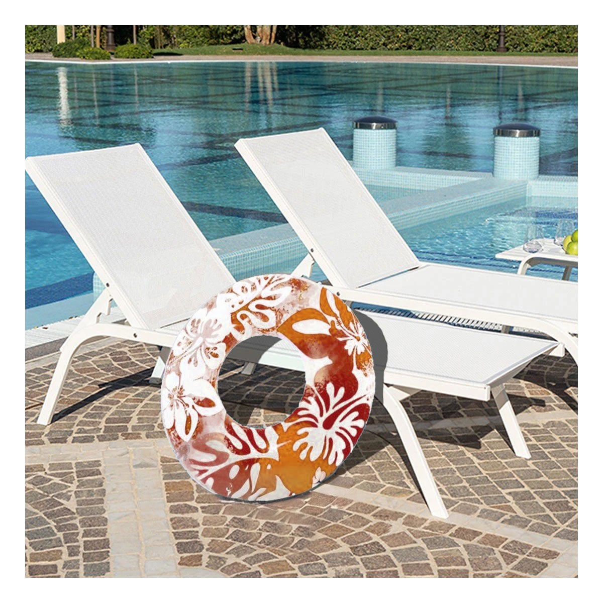 PACK12 RUEDA INFLABLE ANARANJADA DE 91 CM CON DISENO NATURAL DE FLORES Y ALGAS Y+PAPEL REGALO - 5
