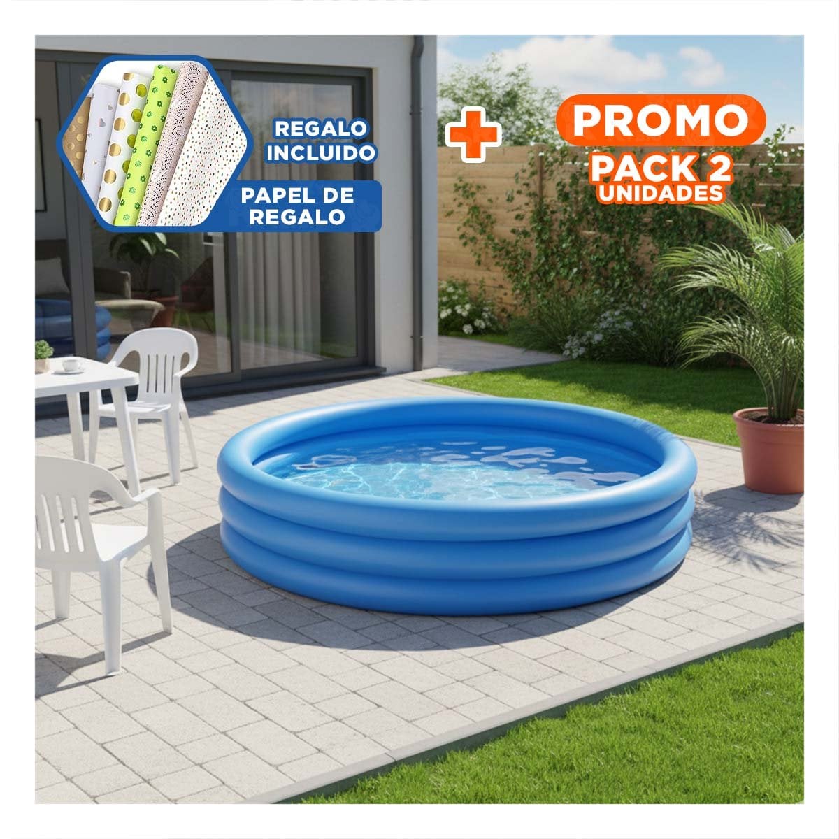 PACK2 ARTICULO INFLABLE AZUL 168X42CM CON TONOS CELESTES PARA NINOS Y+PAPEL REGALO - 1