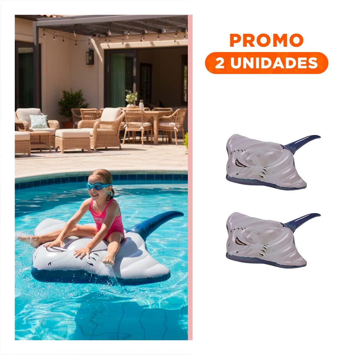 PACK2 FLOTADOR ACUATICO CON FORMA DE MANTARRAYA PARA PISCINA FAMILIAR - 1