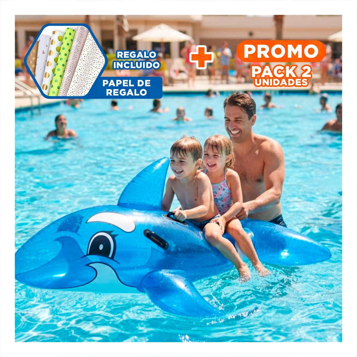 PACK2 FLOTADOR DE AGUA MEDIANO CON FORMA DE BALLENA Y+PAPEL REGALO - 1