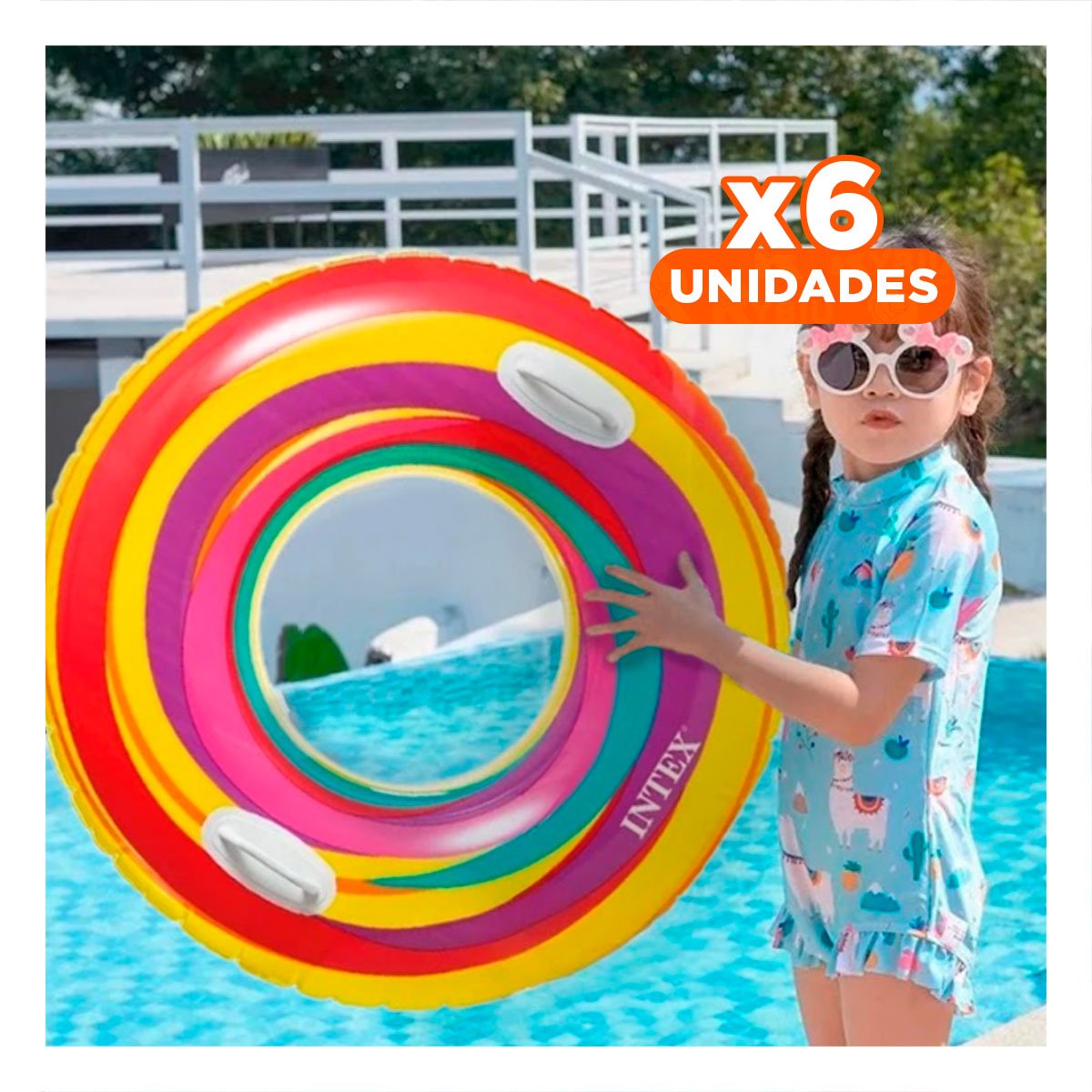 PACK6 FLOTADOR CIRCULAR ARCOIRIS MORADO DE 91 CM PARA VERANO EN CASA Y+REGALO STICKER - 1