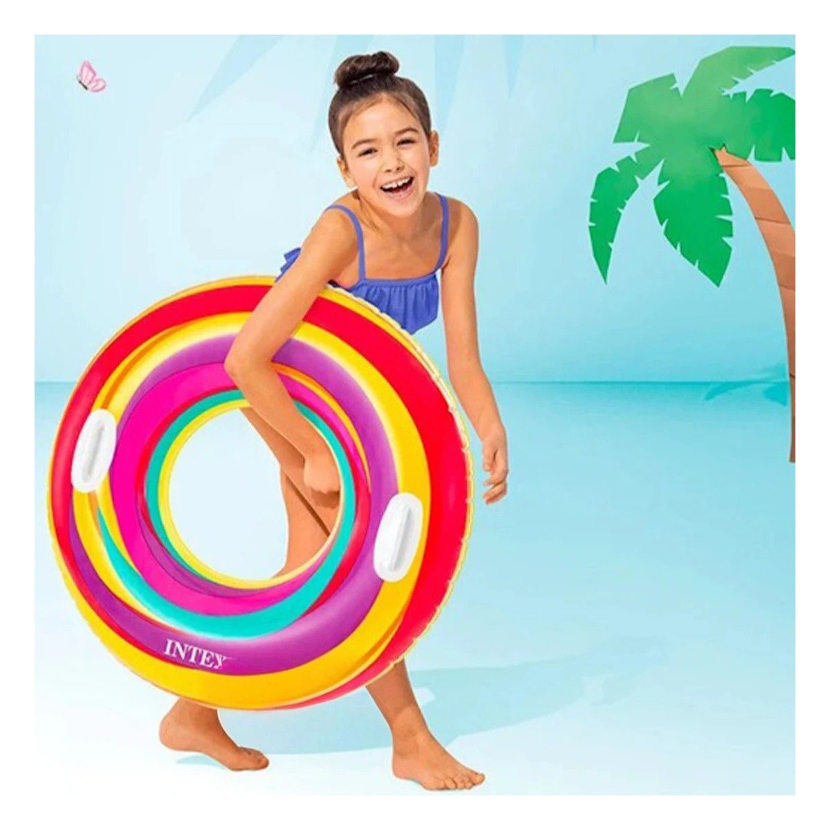 PACK6 FLOTADOR CIRCULAR ARCOIRIS MORADO DE 91 CM PARA VERANO EN CASA Y+REGALO STICKER - 3