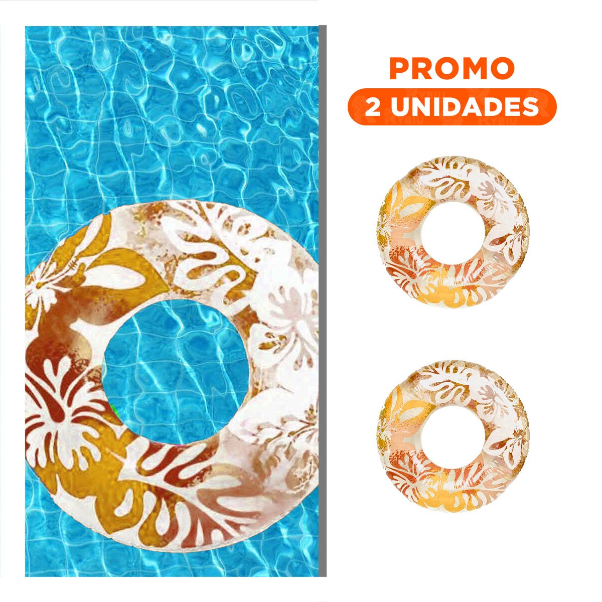 PACK2 FLOTADOR ANARANJADO TIPO ARO DE 91 CM CON ESTILO MARINO Y FLORES - 1