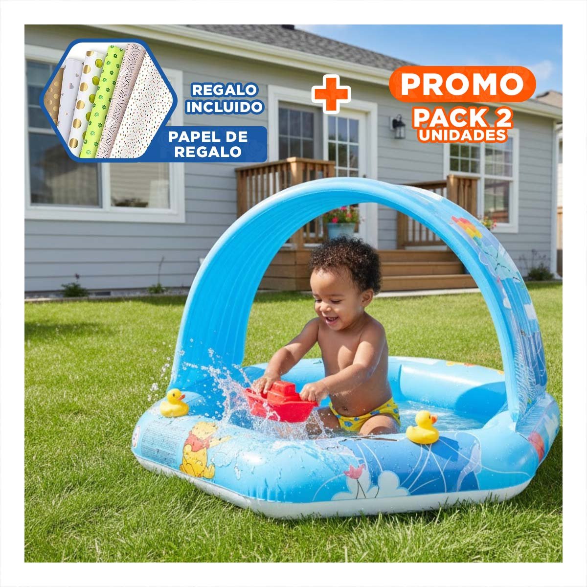 PACK2 ARTICULO INFLABLE 109X102X71CM CON TONOS SUAVES PARA NINOS CON ENERGIA Y+PAPEL REGALO - 1