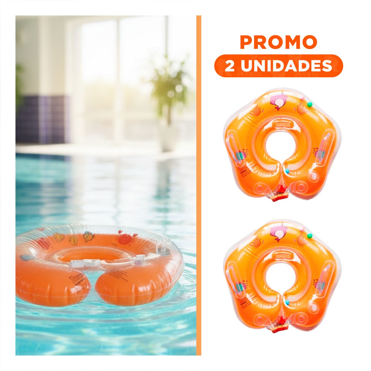 PACK2 FLOTADOR INFANTIL DE PISCINA ANARANJADO TIPO CUELLO DE 66 X 44 CM - 1