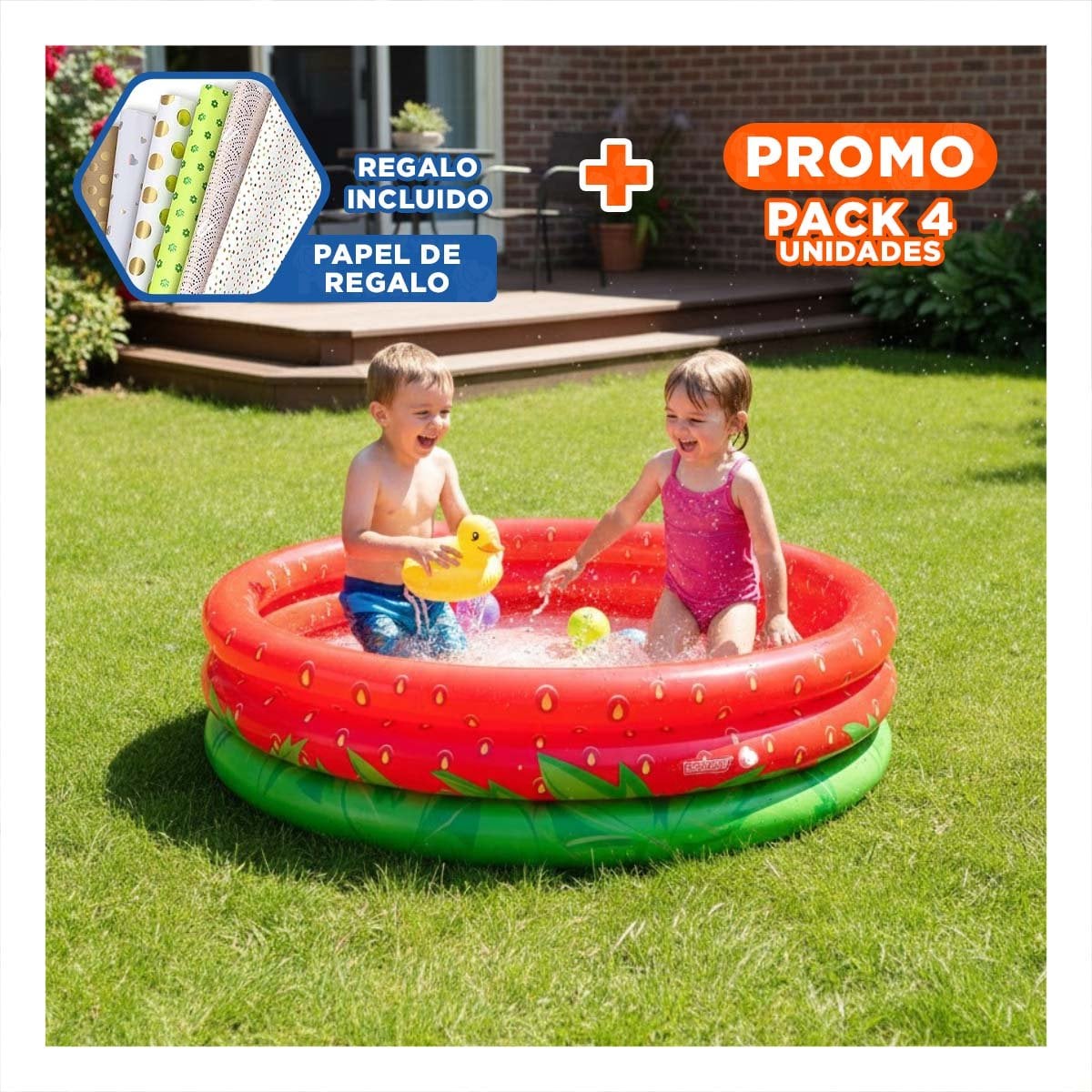 PACK4 ARTICULO INFLABLE 160X160X38CM CON TONOS ROJOS PARA NINOS CON ENERGIA Y+PAPEL REGALO - 1