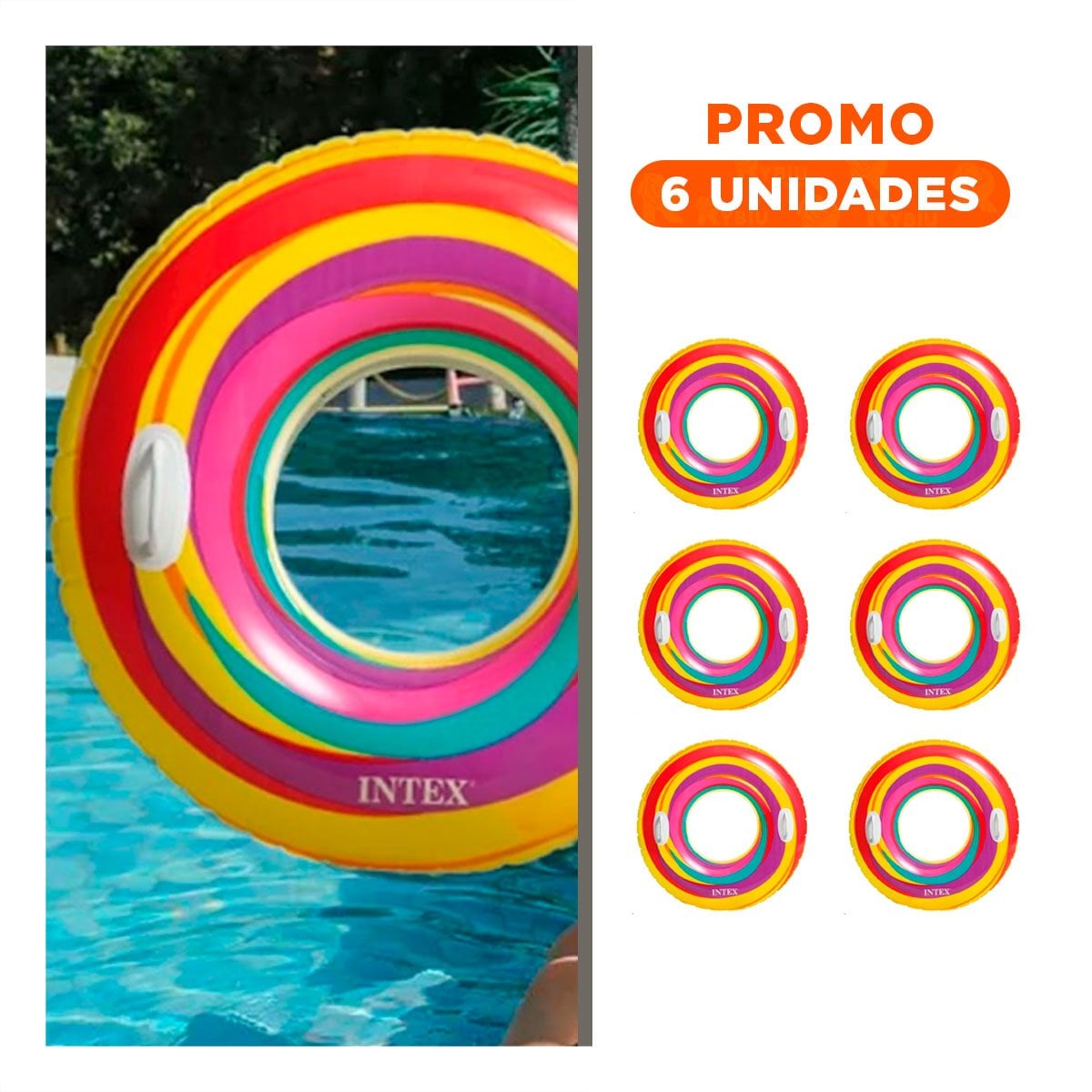 PACK6 ARO INFLABLE ARCOIRIS MORADO DE 91 CM PARA JUEGOS ACUATICOS - 1