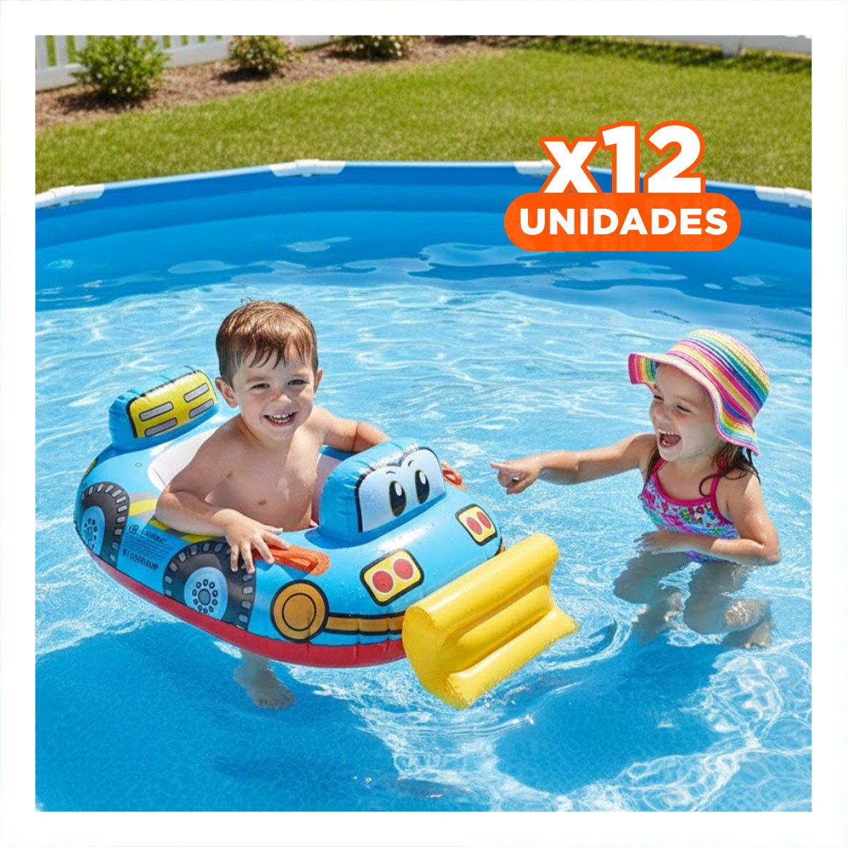 PACK12 RUEDA CARROS PARA NIÑO CON DISEÑO DE TRACTOR COLOR CELESTE PARA PISCINA - 1