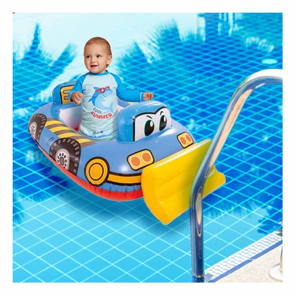 PACK12 RUEDA CARROS PARA NIÑO CON DISEÑO DE TRACTOR COLOR CELESTE PARA PISCINA - 3