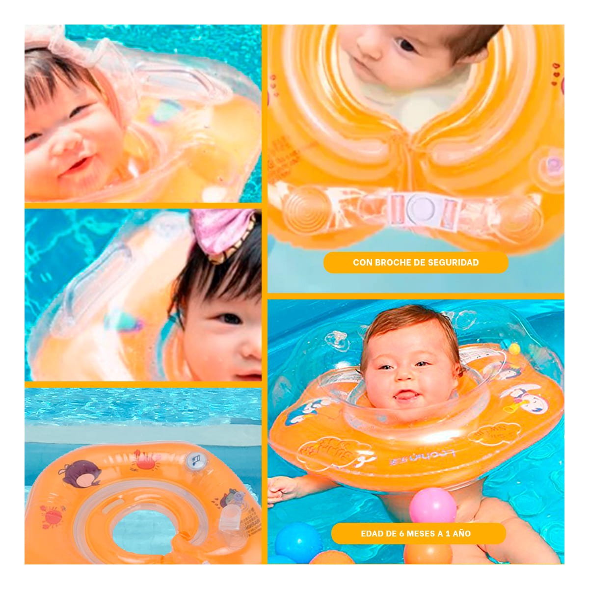 PACK4 FLOTADOR ANARANJADO PARA BEBE CON SOPORTE DE CUELLO 66 X 44 CM Y+REGALO STICKER - 2