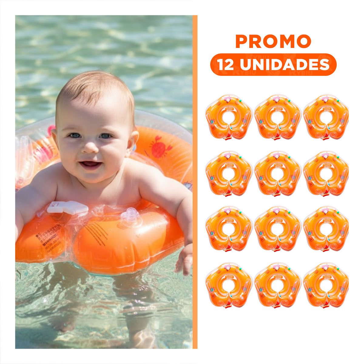 PACK12 ARO FLOTANTE ANARANJADO DE CUELLO 66 X 44 CM PARA PISCINA Y VERANO Y+REGALO STICKER - 1