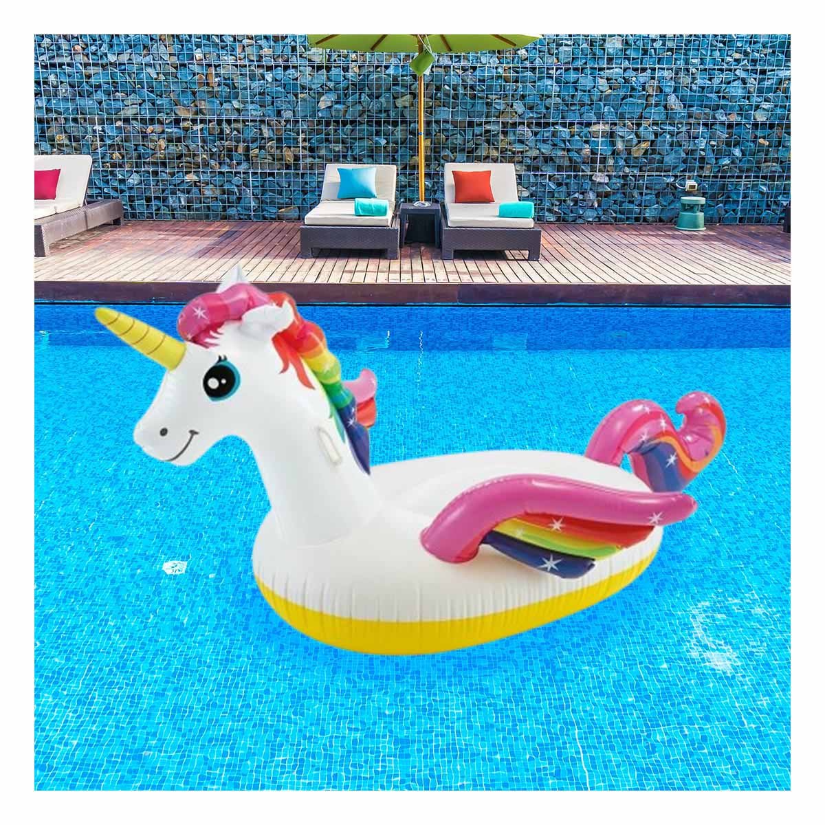 PACK2 ACCESORIO FLOTANTE DECORATIVO PARA PISCINA CON FORMA DE UNICORNIO Y+PAPEL REGALO - 2