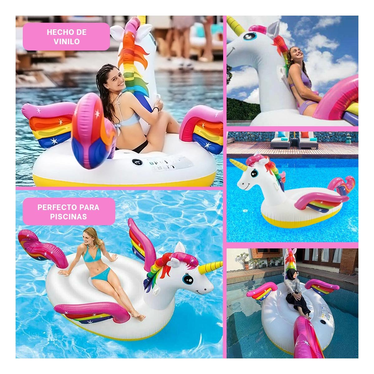 PACK2 ACCESORIO FLOTANTE DECORATIVO PARA PISCINA CON FORMA DE UNICORNIO Y+PAPEL REGALO - 3