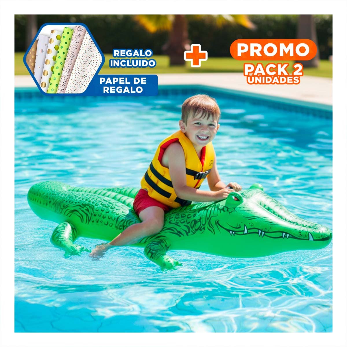 PACK2 OBJETO FLOTANTE PARA DIVERSION ACUATICA CON FIGURA DE COCODRILO Y+PAPEL REGALO - 1