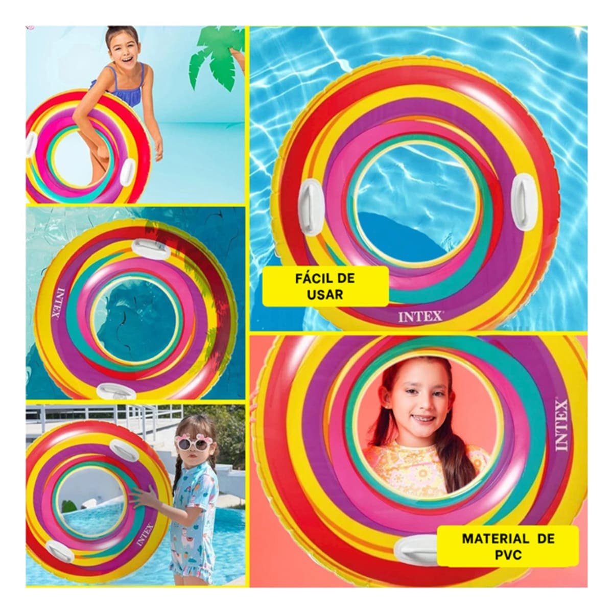 PACK4 FLOTADOR ARCOIRIS COLOR MORADO DE 91 CM PARA PISCINA FAMILIAR Y+REGALO STICKER - 2