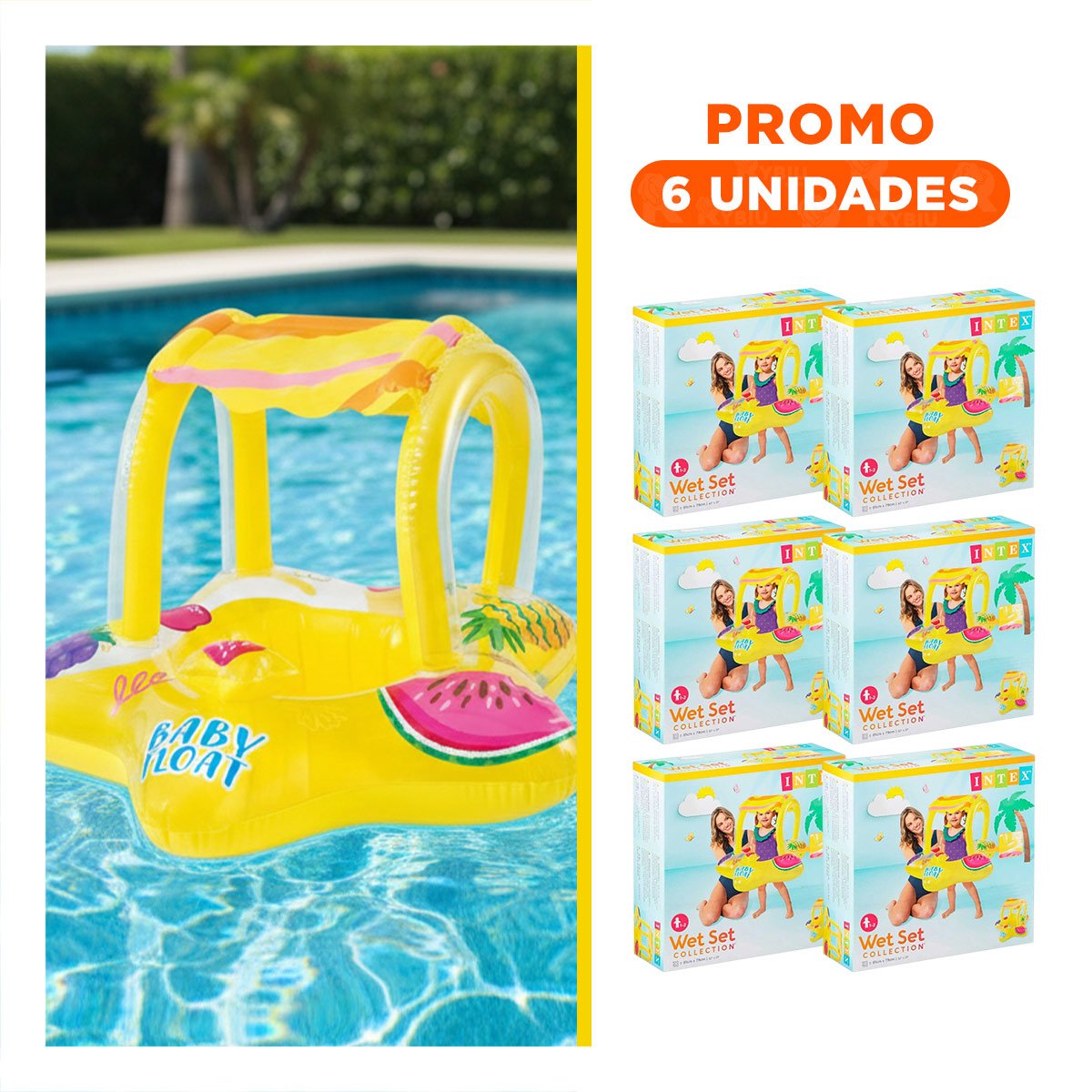 PACK6 FLOTADOR SEGURO AMARILLO INFLABLE NIÑOS PISCINA PORTATIL CON FACIL INFLADO JUEGO - 1