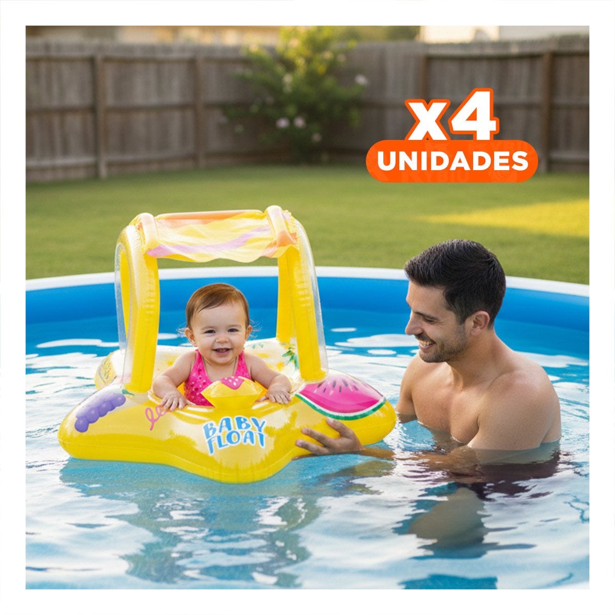 PACK4 ANILLO DIVERTIDO AMARILLO FLOTADOR NIÑOS INFLABLE PISCINA PORTATIL FACIL INFLADO - 1