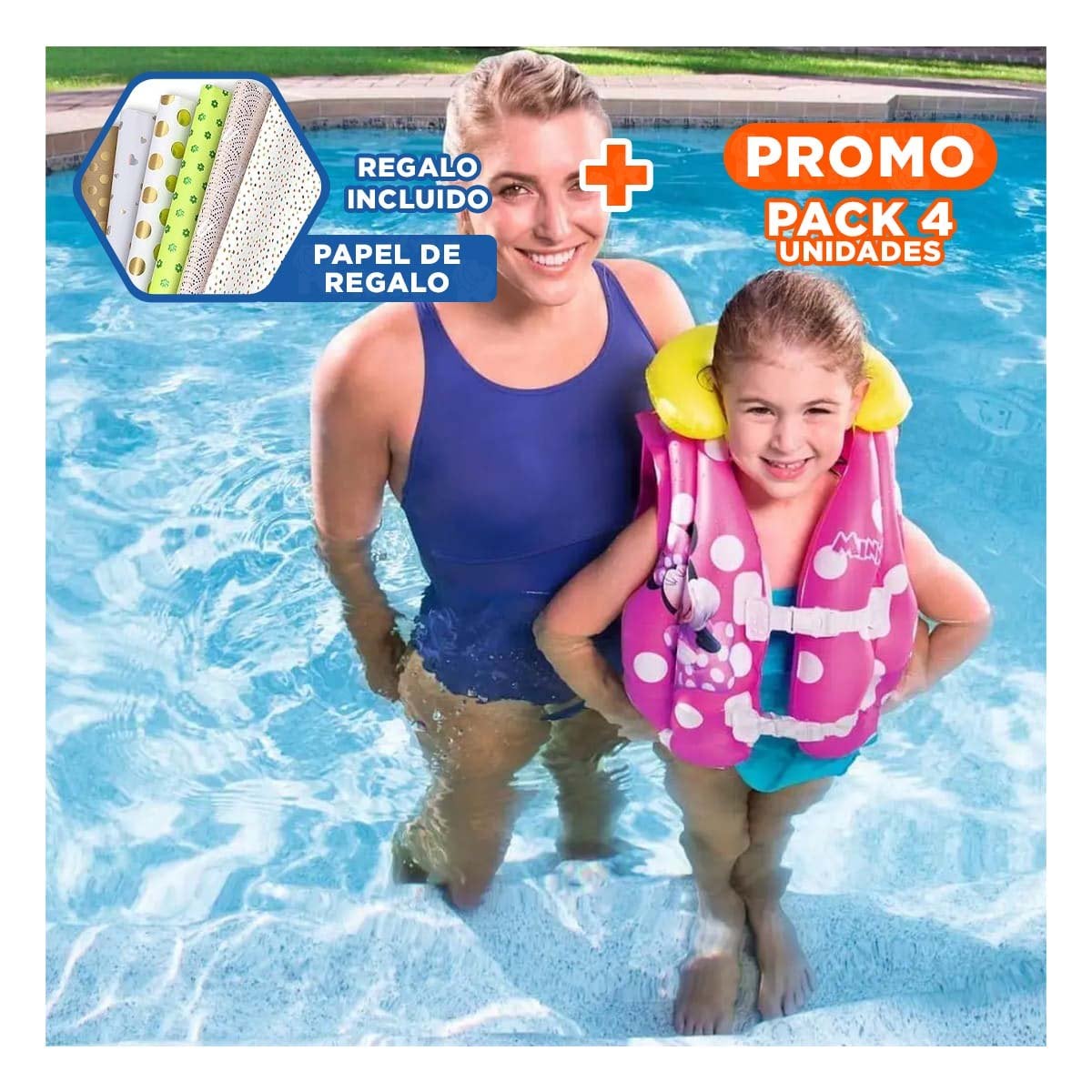 PACK4 CHALECO INFANTIL PARA NATACION CON AJUSTE FLEXIBLE Y SEGURO Y+PAPEL REGALO - 1