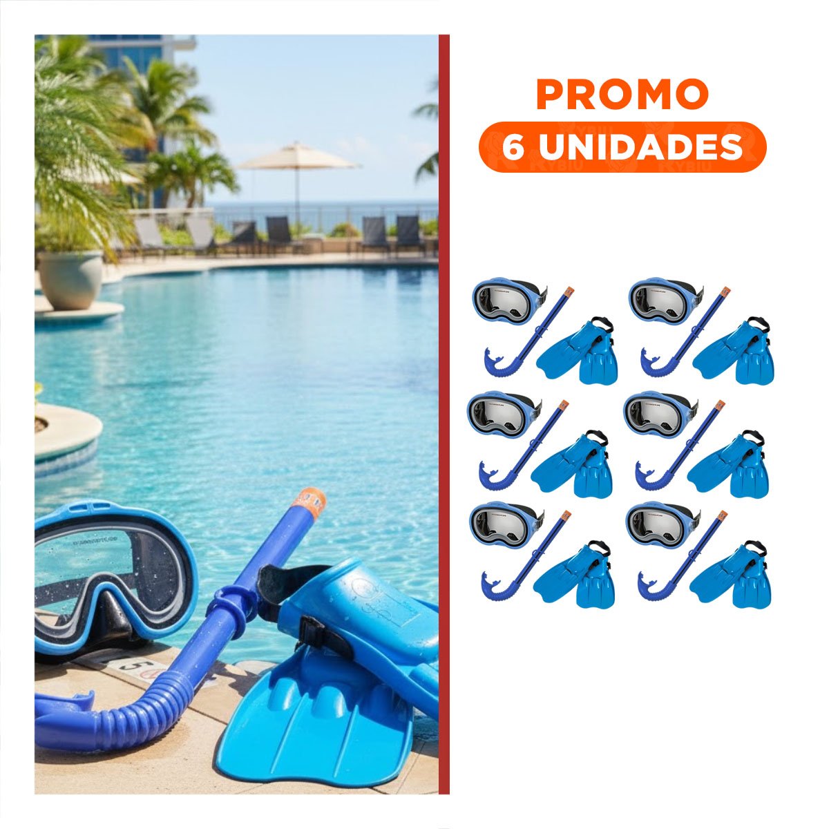 PACK6 KIT AZUL PARA AGUA PARA NINOS CON VISOR TUBO Y ALETAS - 1