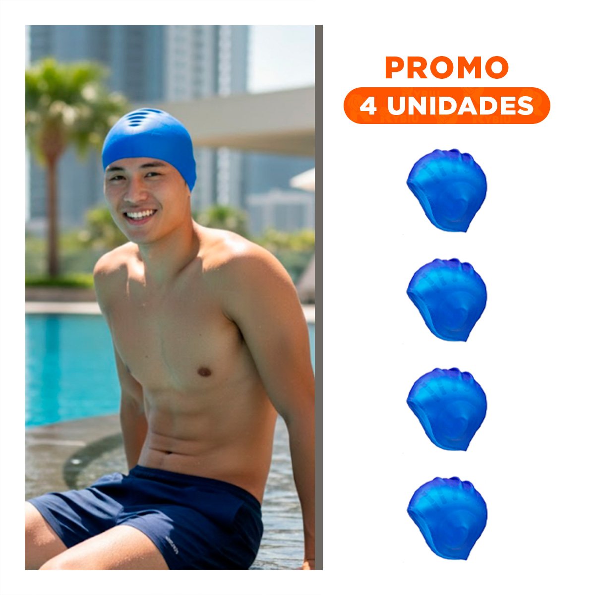 PACK4 GORRO DE NATACION AZUL PARA NINOS Y NINAS Y+REGALO STICKER - 1
