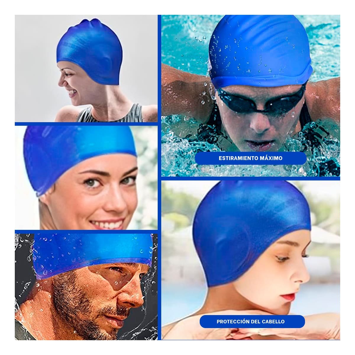 PACK4 GORRO DE NATACION AZUL PARA NINOS Y NINAS Y+REGALO STICKER - 2