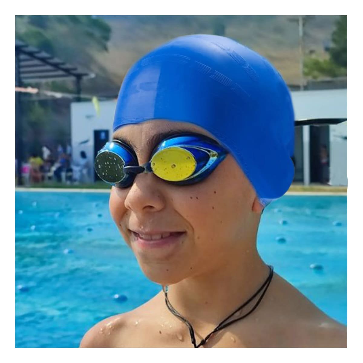 PACK4 GORRO DE NATACION AZUL PARA NINOS Y NINAS Y+REGALO STICKER - 3