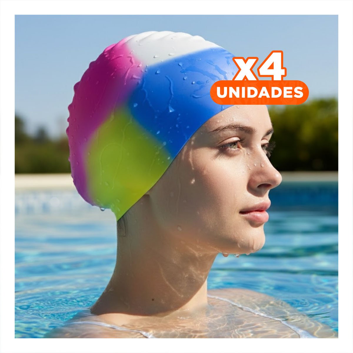 PACK4 ACCESORIO DE NATACION BLANCO AMARILLO FUCSIA AZUL PRACTICO - 1