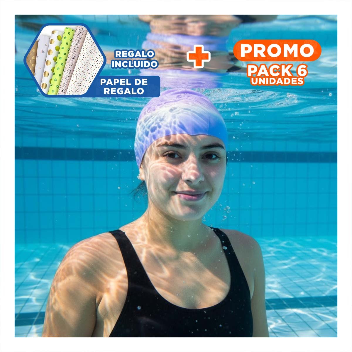 PACK6 PROTECTOR NATACION UNISEX PARA LA CABEZA RESISTENTE PARA NATACION Y+PAPEL REGALO - 1