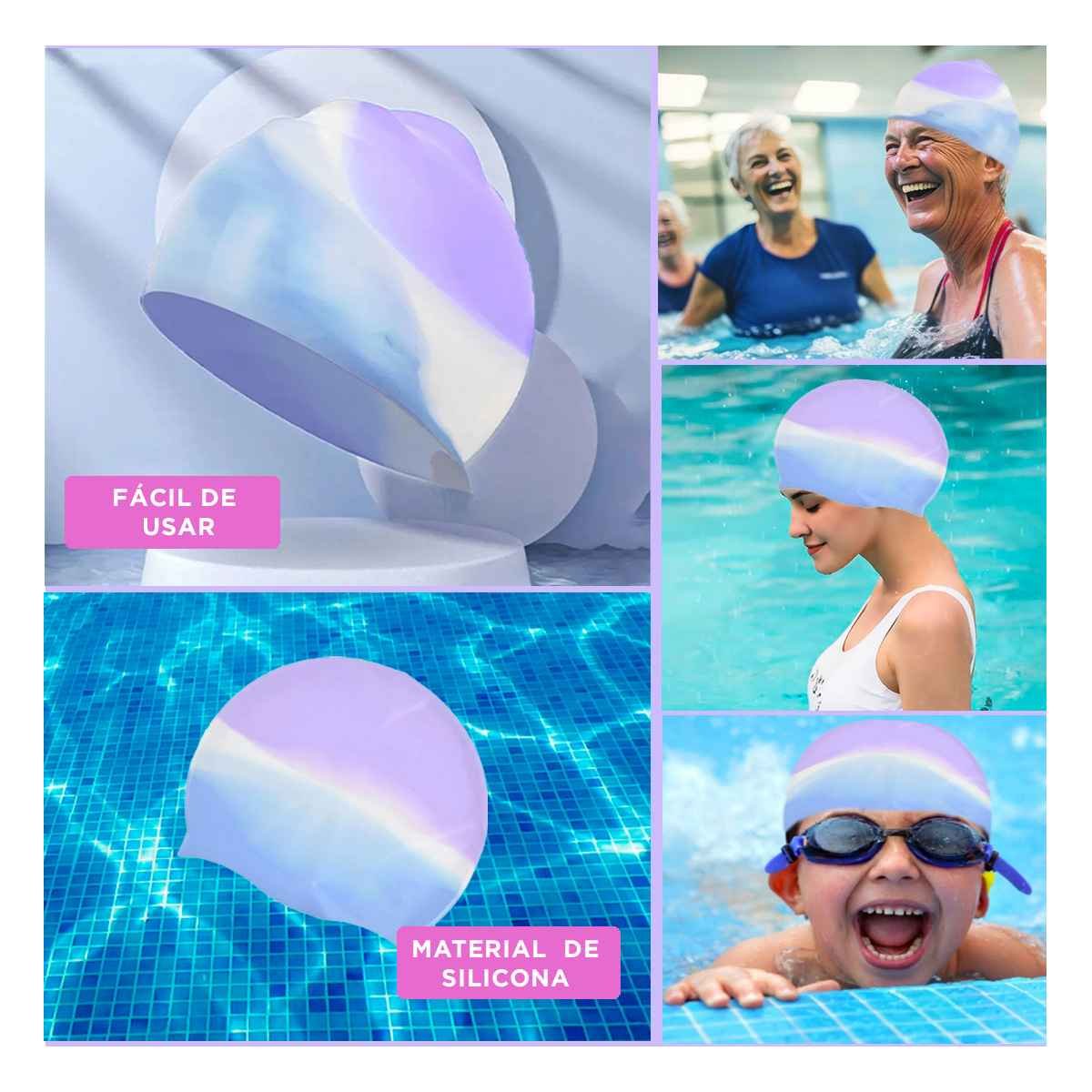 PACK6 PROTECTOR NATACION UNISEX PARA LA CABEZA RESISTENTE PARA NATACION Y+PAPEL REGALO - 3
