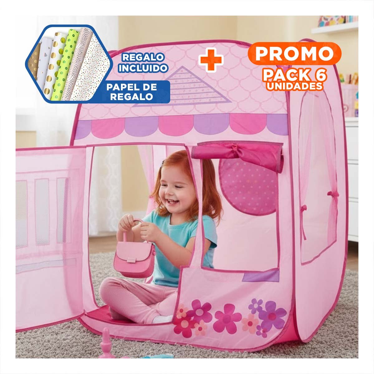 PACK6 TIENDA DE NINA MG-801-3 PARA ACTIVIDADES RECREATIVAS FAMILIARES Y+PAPEL REGALO - 1