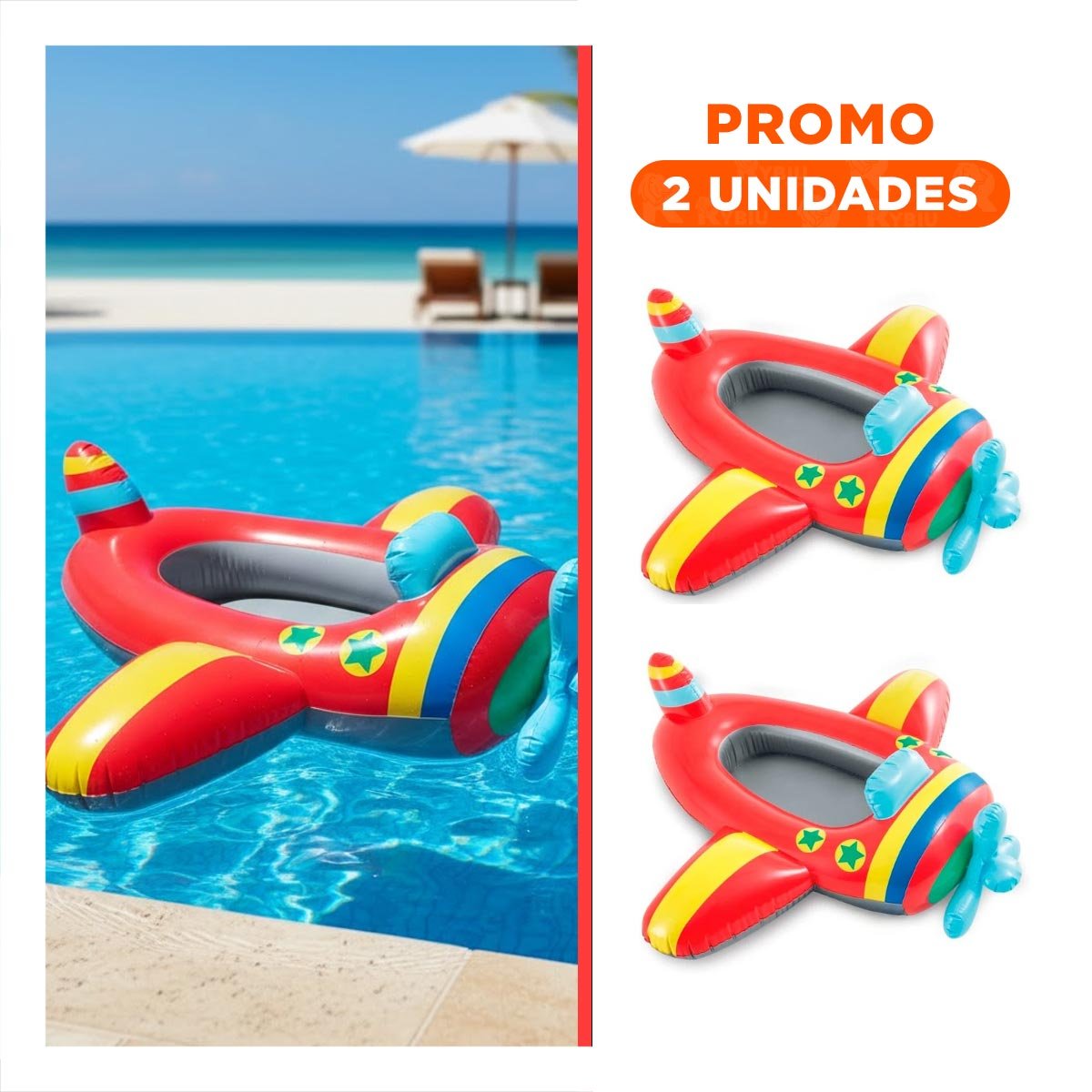 PACK2 FLOTANTE PORTATIL 3D AVION 59380NP COMODO Y RESISTENTE PARA PISCINA - 1