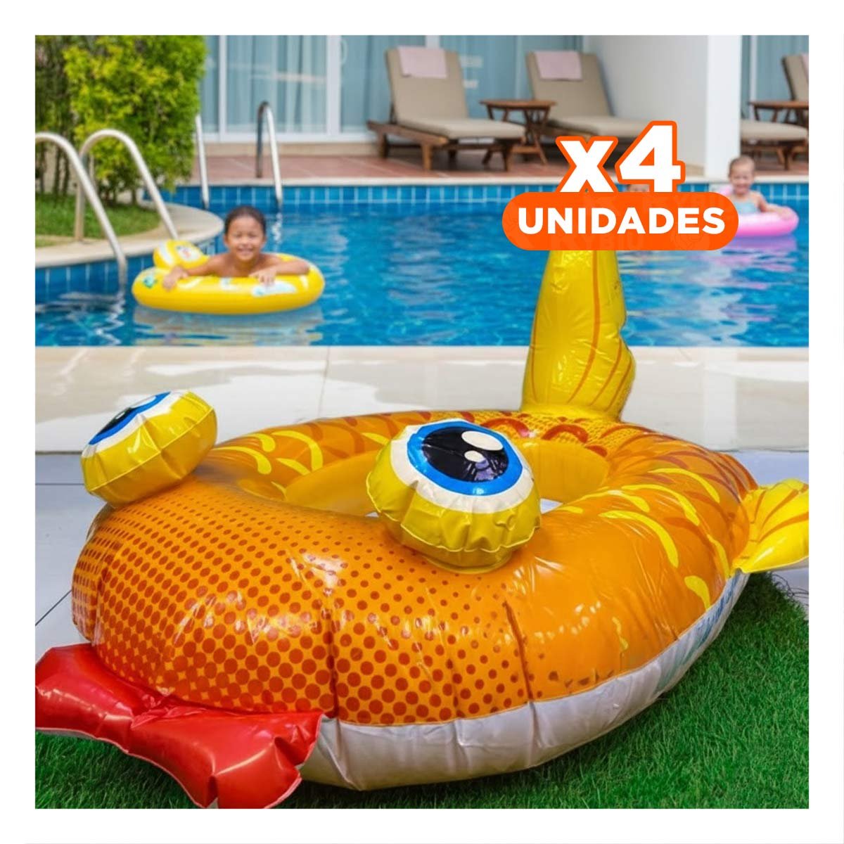 PACK4 COLCHONETA DE PISCINA 3D PEZ 59380NP INFLABLE Y FACIL DE TRANSPORTAR - 1