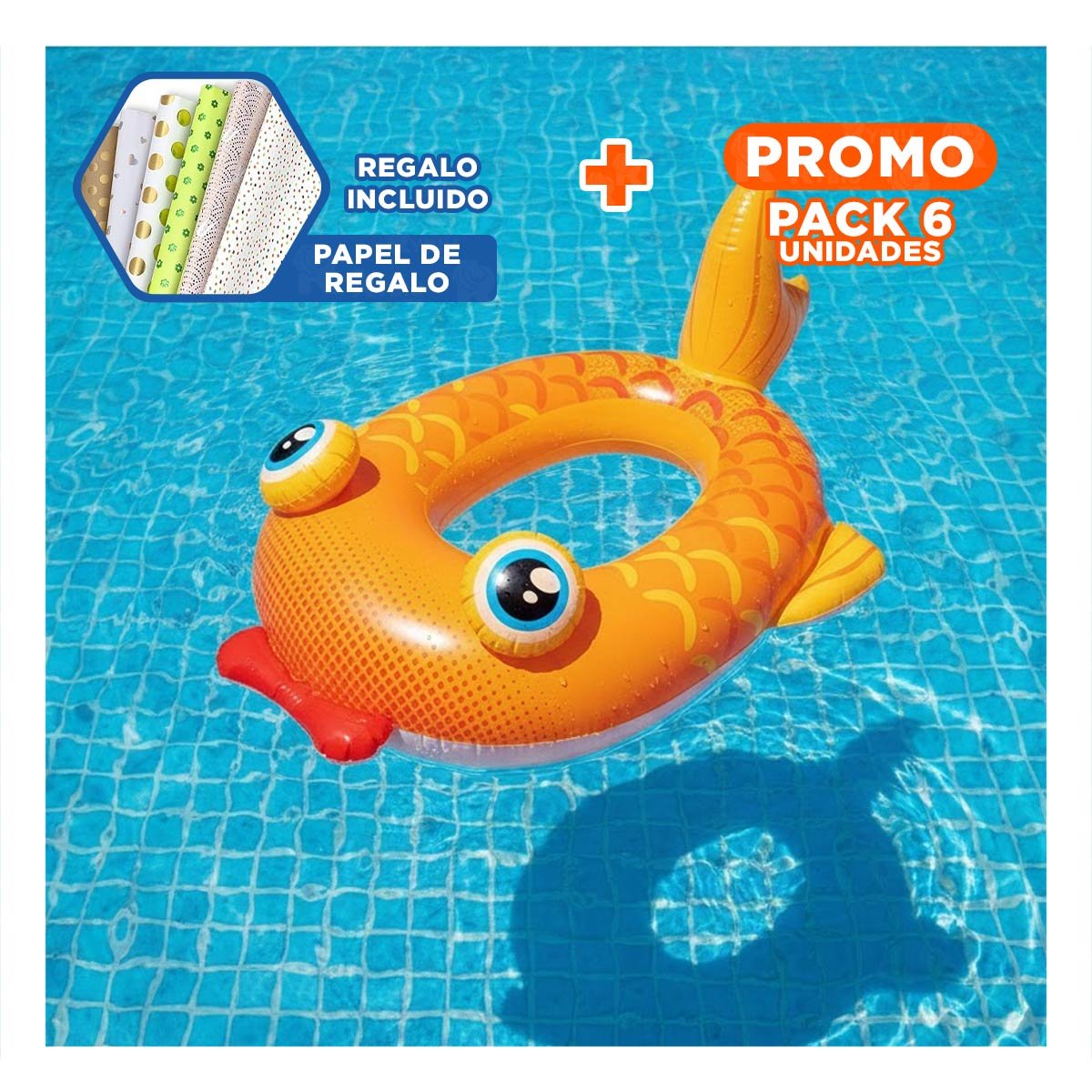 PACK6 COLCHONETA PORTATIL DE AGUA 3D PEZ 59380NP COMODA Y SEGURA Y+PAPEL REGALO - 1