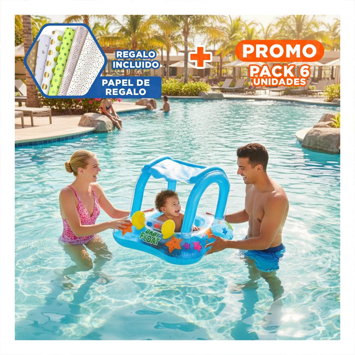 PACK6 COLCHONETA PORTATIL DE AGUA BEBE CON TECHO 56581NP COMODA Y SEGURA Y+PAPEL REGALO - 1