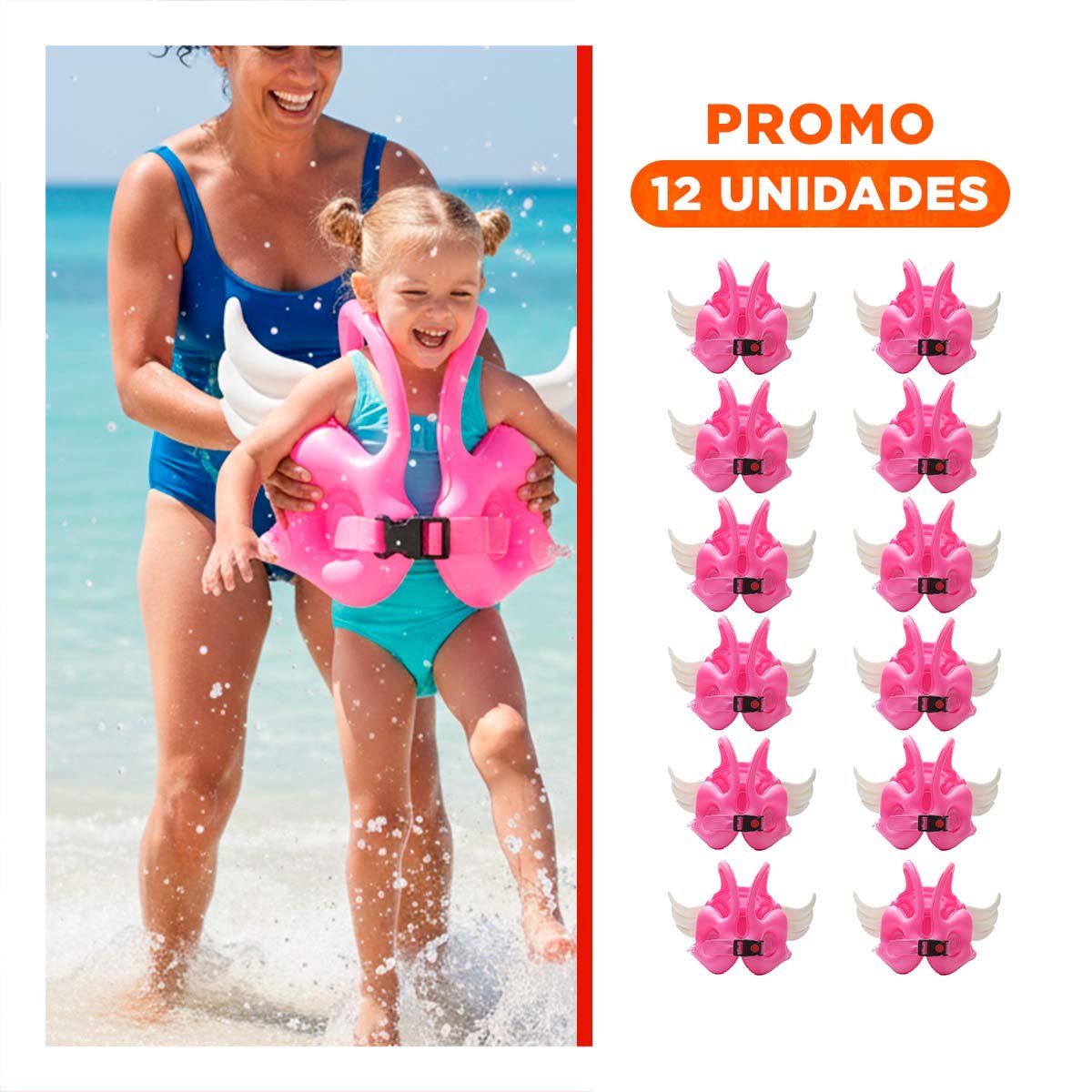 PACK12 INFLABLE CON ALAS ROSADO DIVERTIDO Y COLORIDO PARA NIÑOS EN PISCINA Y+REGALO STICKER - 1