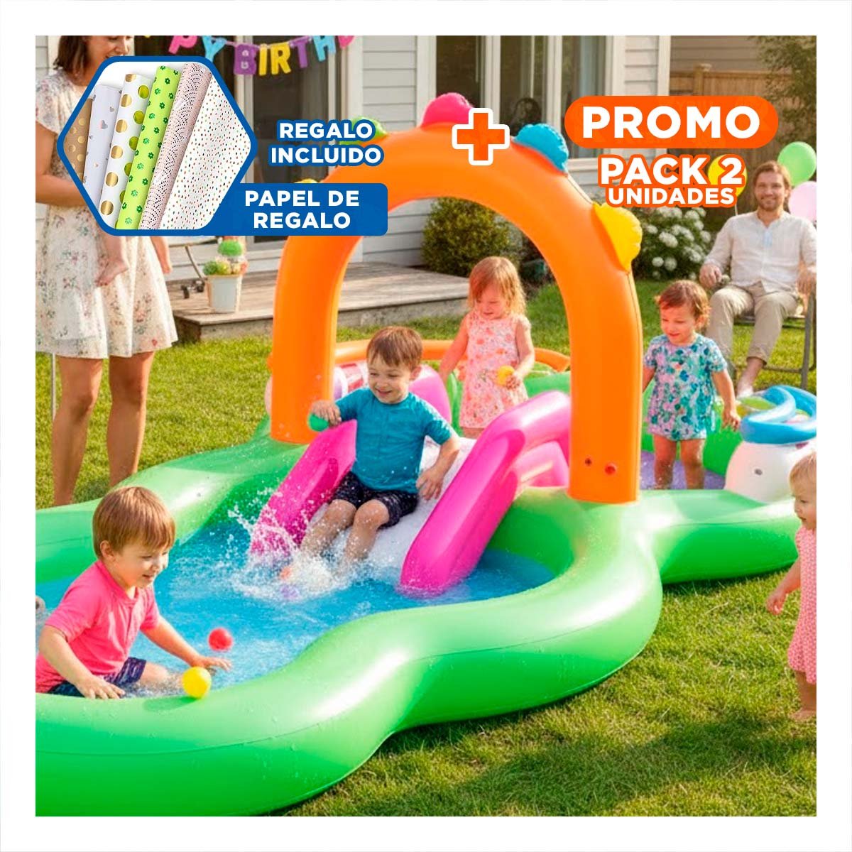 PACK2 ZONA INFANTIL BESTWAY 53117 295X137X190 CM PARQUE ACUATICO Y+PAPEL REGALO - 1