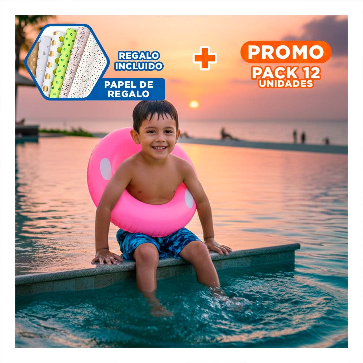 PACK12 INFLABLE CON ASA FUCSIA 76 CM LUDICO Y SEGURO PARA PISCINA Y NIÑOS Y+PAPEL REGALO - 1