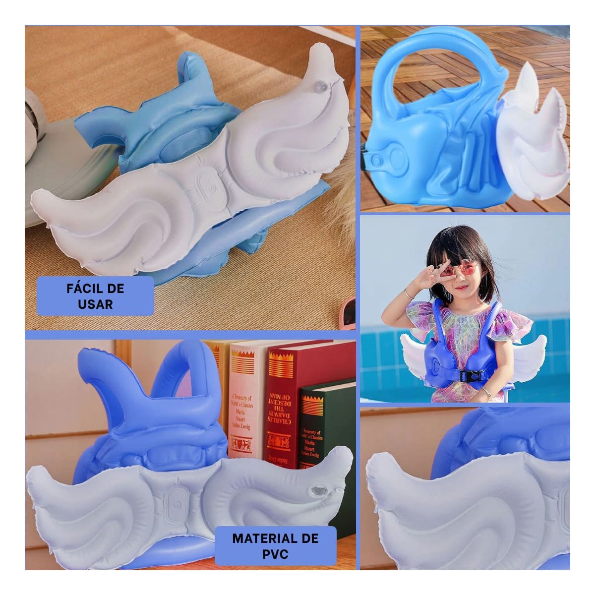 PACK12 FLOTADOR CON ALAS AZUL CLARO DIVERTIDO Y LUDICO PARA PISCINA INFANTIL Y+PAPEL REGALO - 2