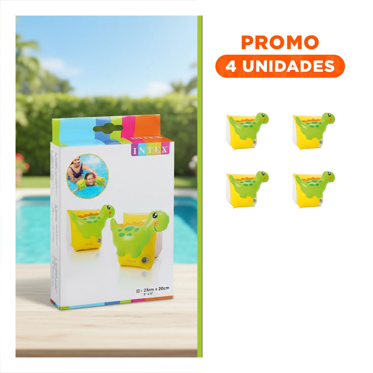 PACK4 BRAZALETE PORTATIL DE AGUA DINOSAURIO 56664NP INFLABLE Y+REGALO STICKER - 1