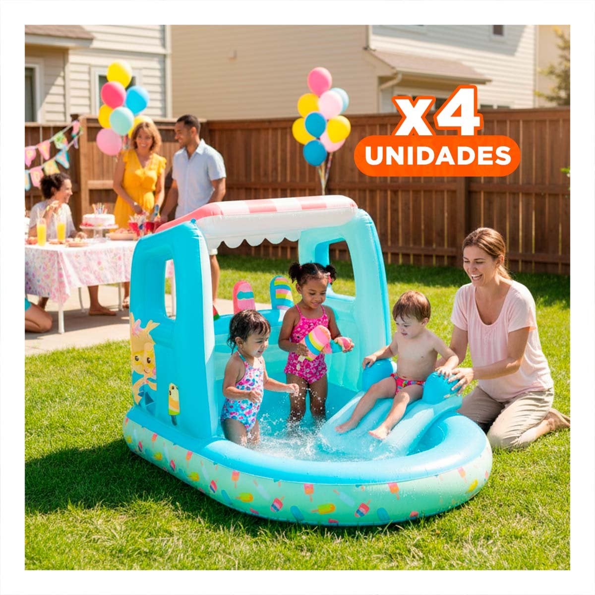 PACK4 PARQUE INFLABLE HELADERÍA CON 3 HELADOS MOD 48672NP 102X127X99 CM INTEX PARA EXTERIOR - 1