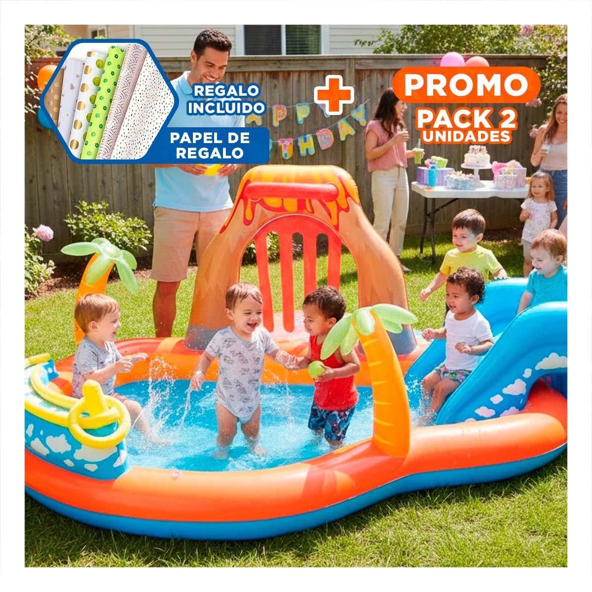 PACK2 RINCON DE JUEGO BESTWAY 53069 265X265X104 CM INFLABLE PARA JUEGOS Y+PAPEL REGALO - 1