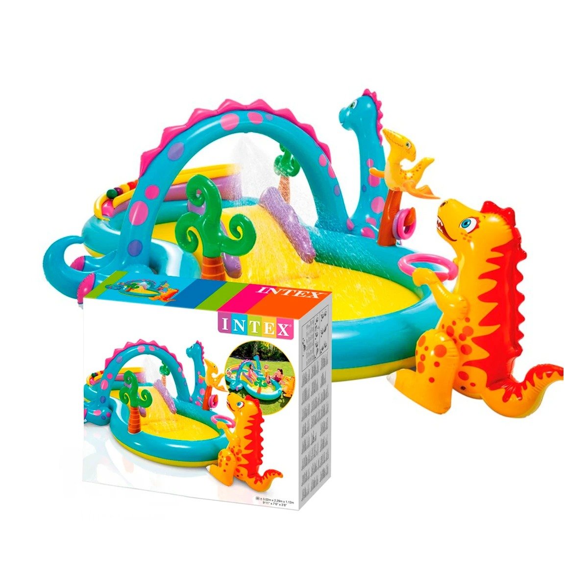 PACK2 ZONA DE JUEGO INTEX 57135NP 333X229X112 CM DINOSAURIO PARA JUEGOS Y+REGALO STICKER - 2