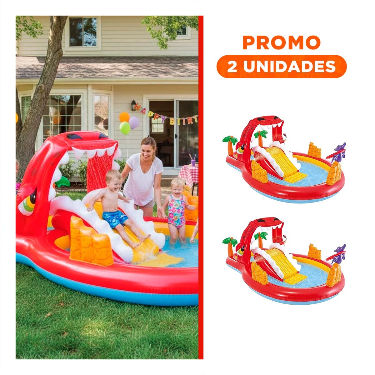 PACK2 ÁREA DE JUEGO HAPPY DINO INFLABLE MOD. 57163NP 196X170X107 CM INTEX PARA PATIO - 1