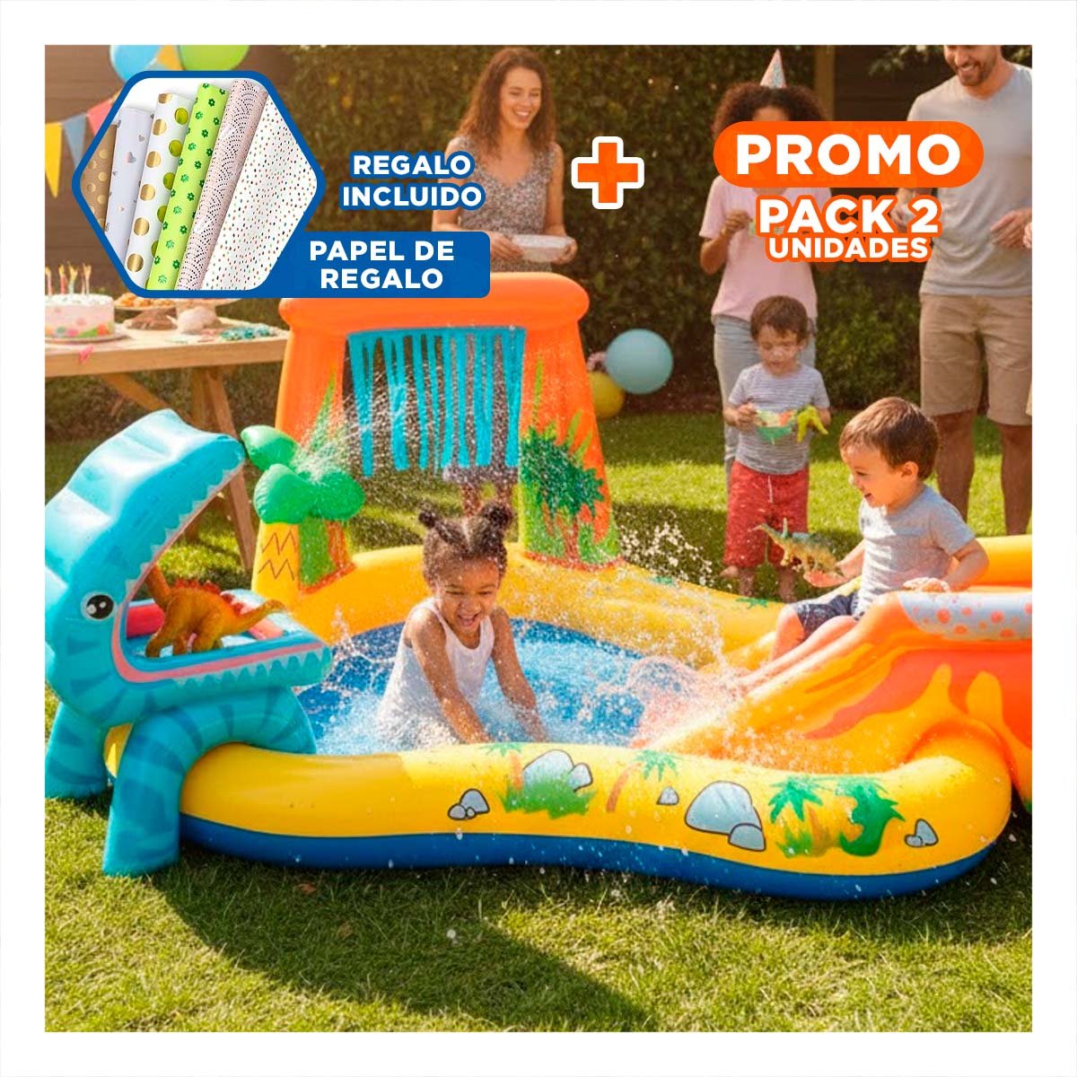 PACK2 CENTRO INFANTIL INTEX 57444NP 249X191X109 CM DINOSAURIO Y+PAPEL REGALO - 1